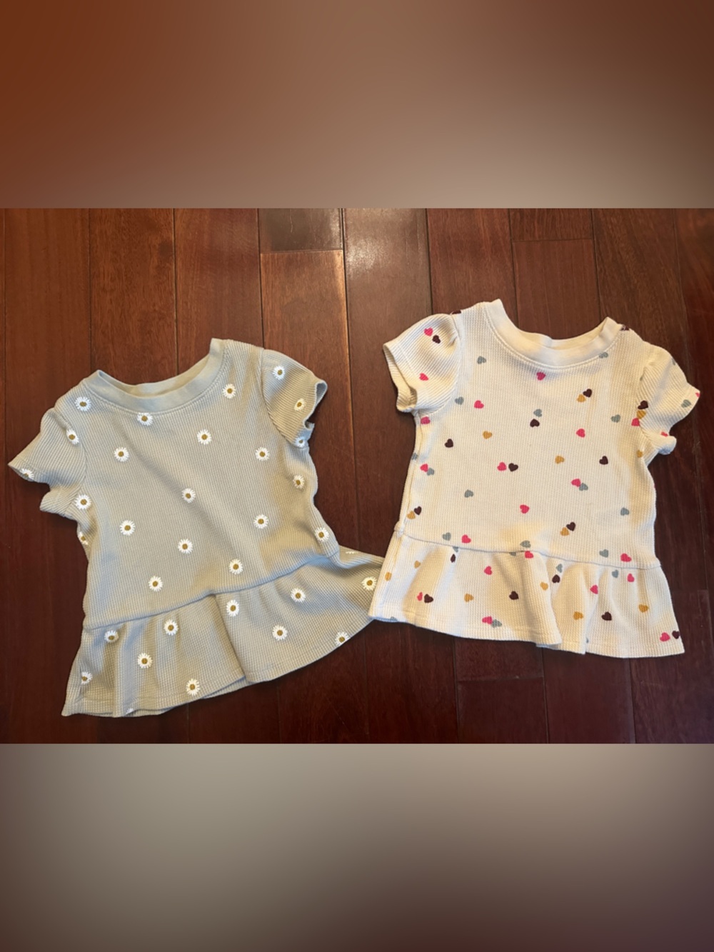 Cat & Jack Blue Daisy and Cream Heart Knit Top Duo